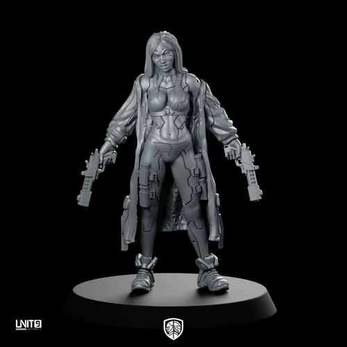Flames Cyberpunk Miniature Dual-Pistol Female Ganger Operative
