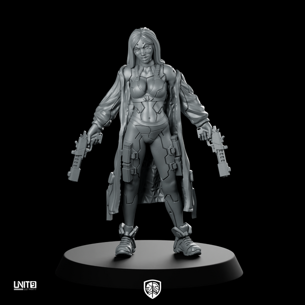 Flames Cyberpunk Miniature Dual-Pistol Female Ganger Operative