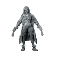Flames Cyberpunk Miniature Dual-Pistol Female Ganger Operative Miniature 360 Spin 01