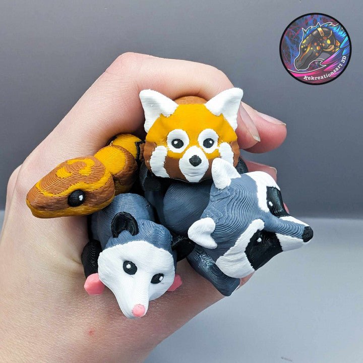 Flexi Baby Critter Keychain set of 4 Snake, Opossum, Raccoon, Red Panda - Kirsten M - We Print Miniatures