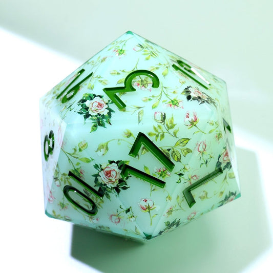Floral Notes | 50mm D20 | Oversized Art Core Dice - Tabletop Dominion - We Print Miniatures