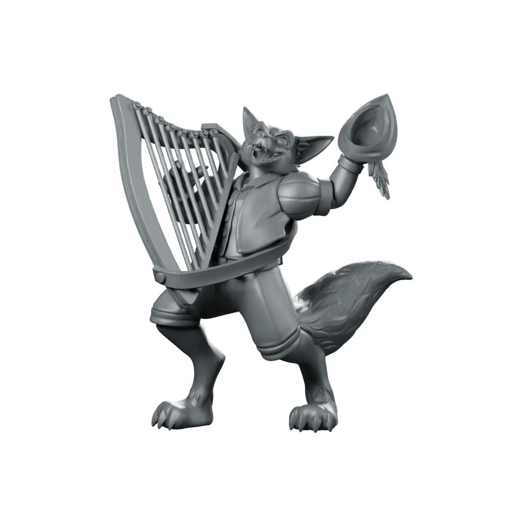Foxfolk Bard Miniature Harp Musical Trickster RPG - CastNPlay - We Print Miniatures