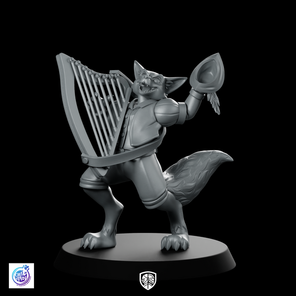 Foxfolk Bard Miniature Harp Musical Trickster RPG
