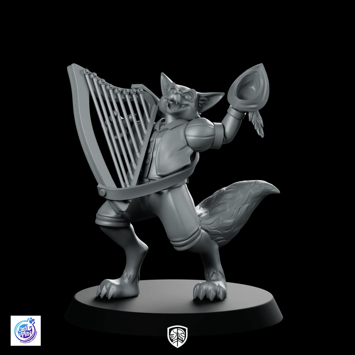 Foxfolk Bard Miniature Harp Musical Trickster RPG