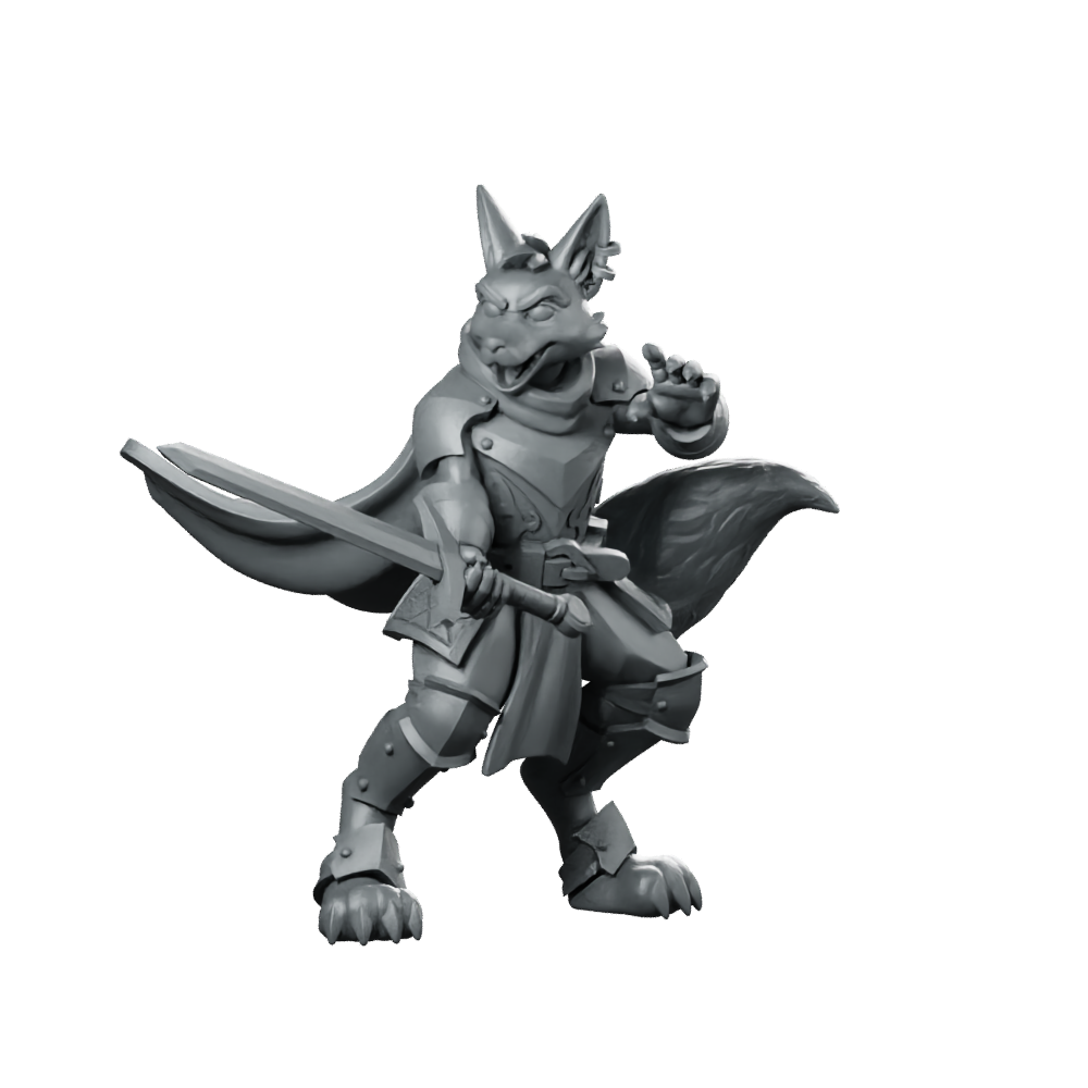 Foxfolk Paladin Miniature Armored Sword Wielding Miniature 360 Spin 01