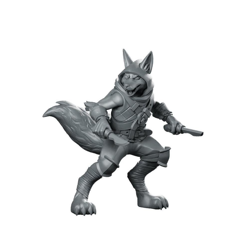 Foxfolk Rogue Miniature Dual Dagger Hooded Stealthy Miniature 360 Spin 01