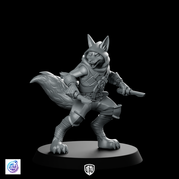 Foxfolk Rogue Miniature Dual Dagger Hooded Stealthy