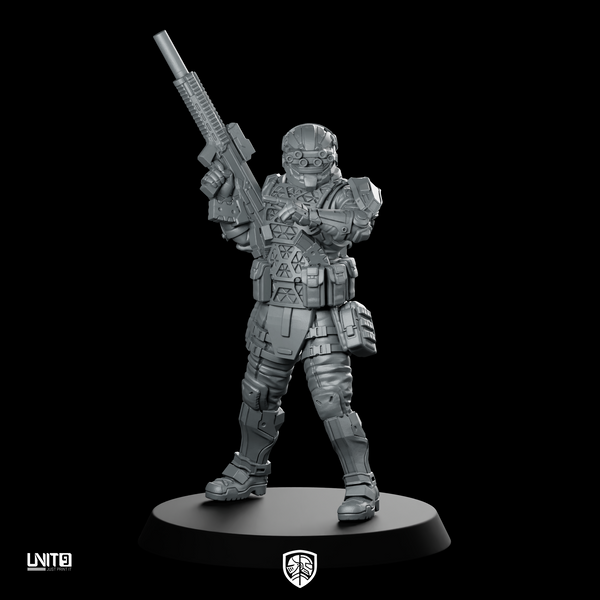 Frostbyte Cyberpunk Miniature Tactical Soldier Rifle Trooper