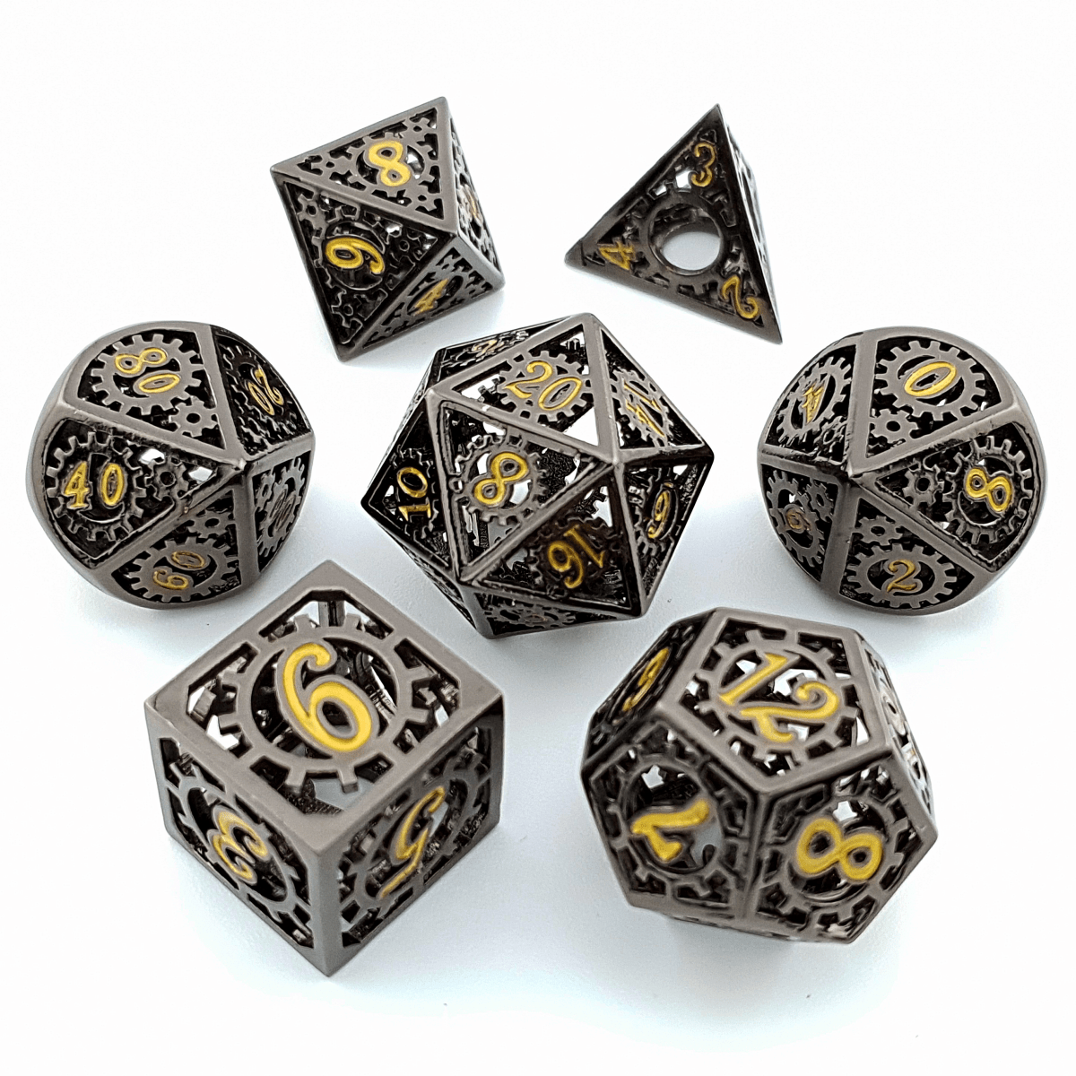 Gears of Fate | Hollow Metal Dice | 7 Piece Set - Tabletop Dominion - We Print Miniatures