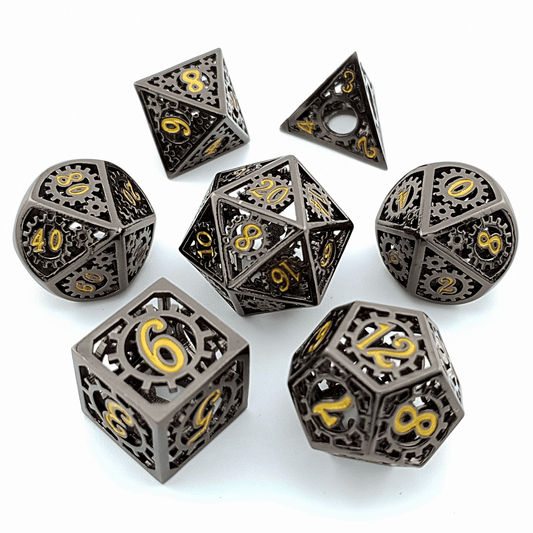 Gears of Fate | Hollow Metal Dice | 7 Piece Set - Tabletop Dominion - We Print Miniatures