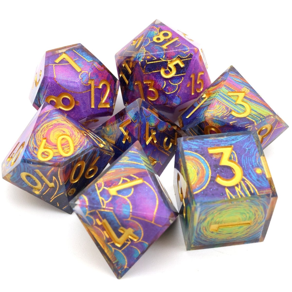 Gilded Cosmos | Art Core Dice | 7 Piece Set - Tabletop Dominion - We Print Miniatures