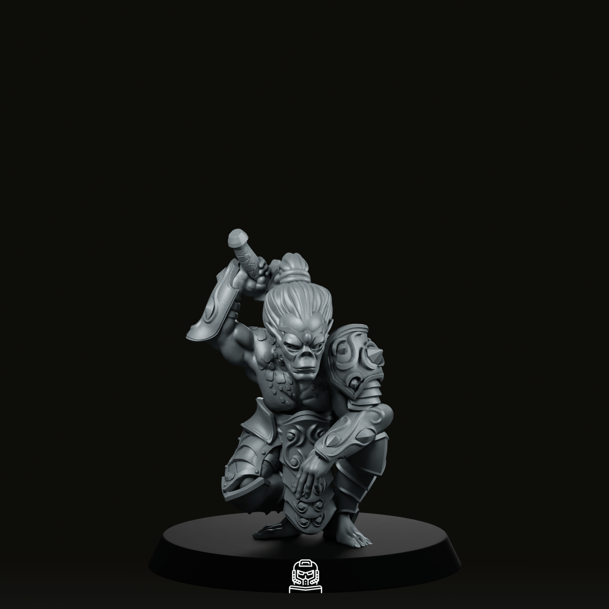 Gith Warrior Male Crouched Miniature - Across The Realms - We Print Miniatures