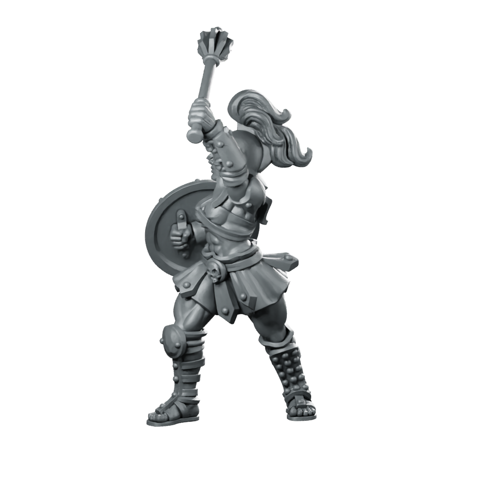 Gladiator Female Fantasy Miniature Shield Mace Warrior Miniature 360 Spin 01