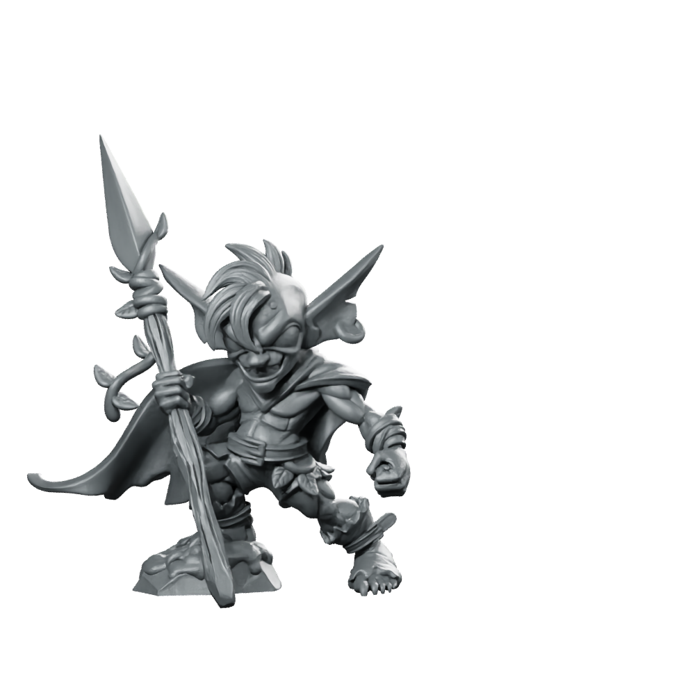 Goblin Guard 1 Fantasy Miniature Spear Cloaked Scout Miniature 360 Spin 01