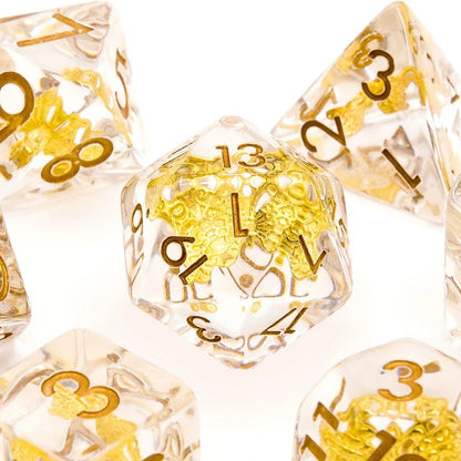 Gold Butterfly | Resin Inclusion Dice | 7 Piece Set - Tabletop Dominion - We Print Miniatures