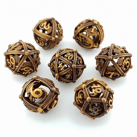 Golden Guardian | Hollow Metal Dice | 7 Piece Set - Tabletop Dominion - We Print Miniatures