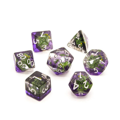 Green Frogs | Resin Inclusion Dice | 7 Piece Set - Tabletop Dominion - We Print Miniatures