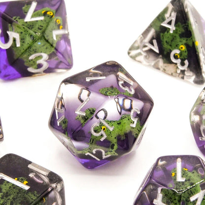 Green Frogs | Resin Inclusion Dice | 7 Piece Set - Tabletop Dominion - We Print Miniatures