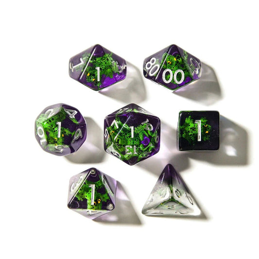 Green Frogs | Resin Inclusion Dice | 7 Piece Set - Tabletop Dominion - We Print Miniatures