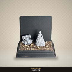 Size example: GrimDark display stand shown with two 32mm miniatures