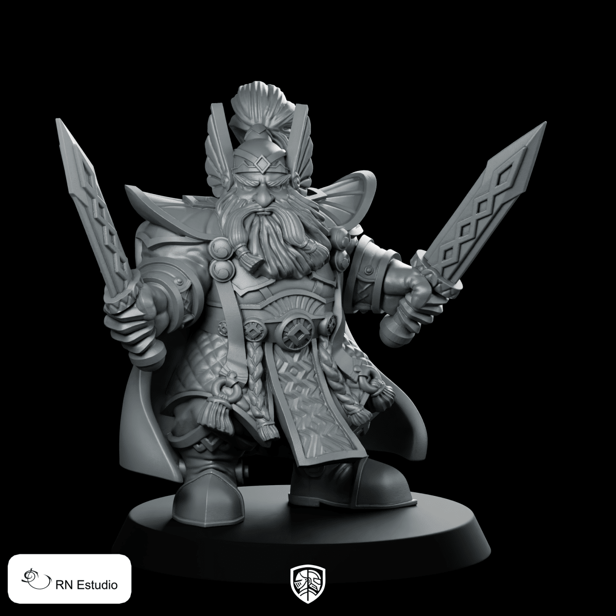 Grimhold Miniature Dwarf King Dual Swords - RN Estudio - We Print Miniatures