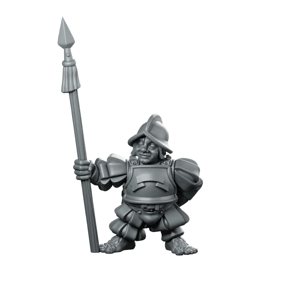 Halfling Elite Two Hobbit Miniature Spearman Armored Tabletop Miniature 360 Spin 01