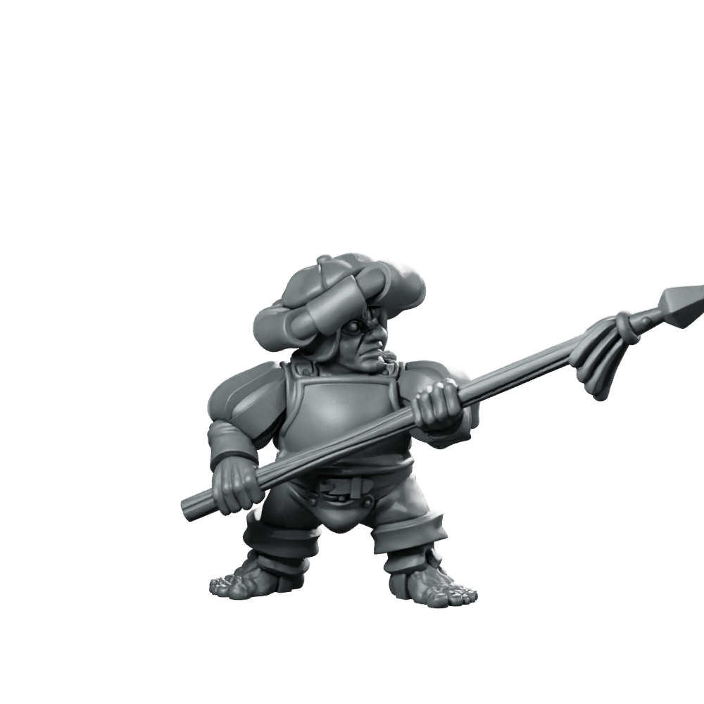 Halfling Elite Four Hobbit Miniature Armored Spearman Tabletop Miniature 360 Spin 01