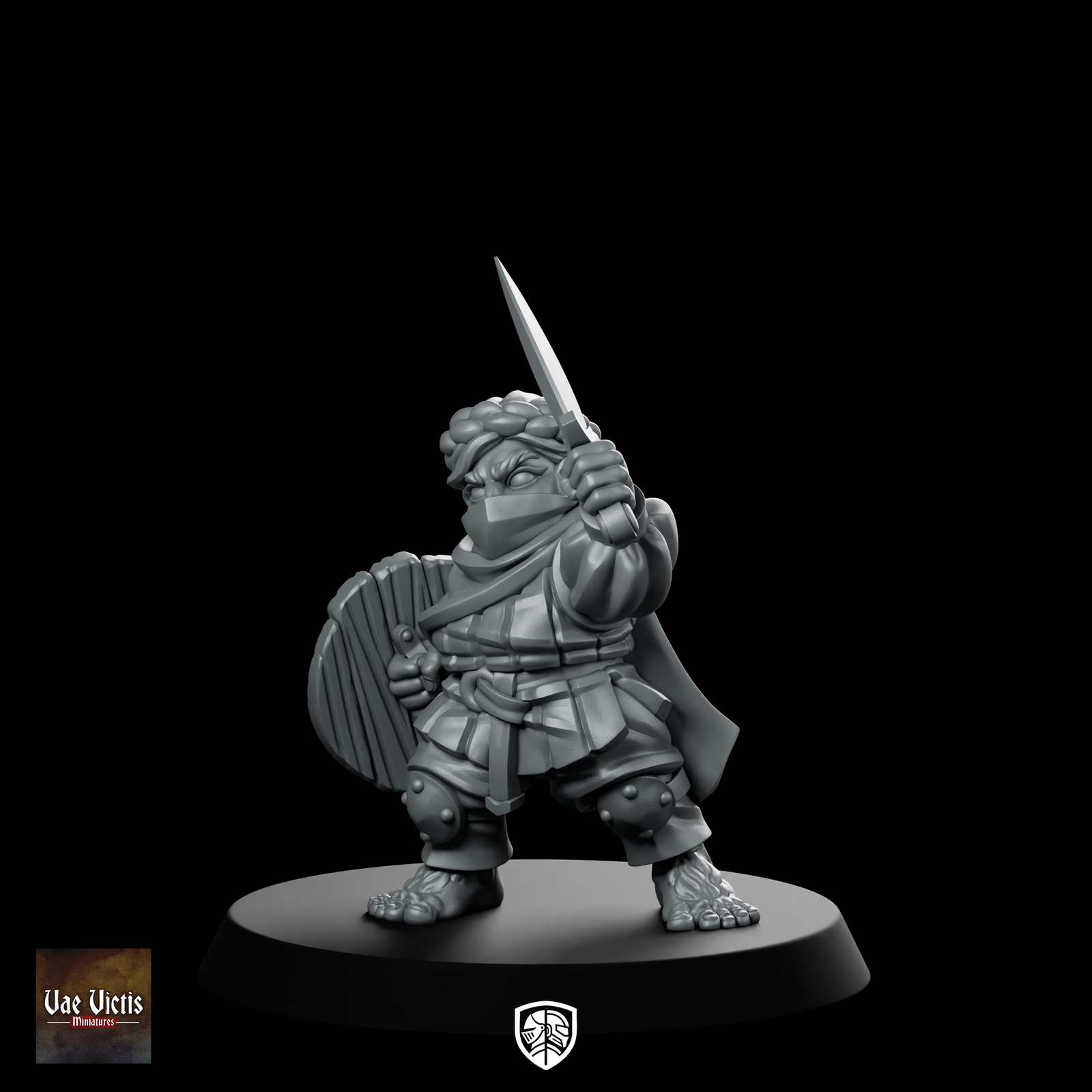 Halfling Knight Hobbit Miniature Masked Shield Dagger Fighter