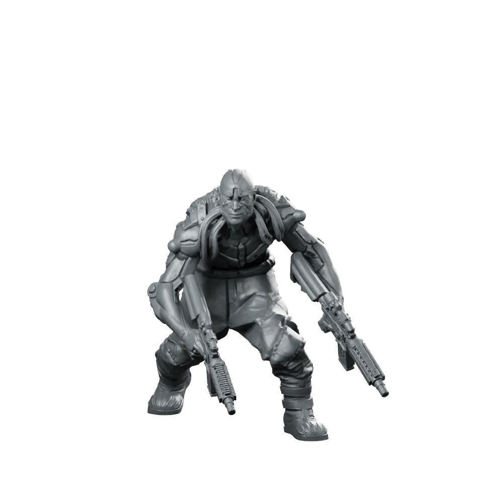 Havoc Cyberpunk Miniature Dual-Wielding Rogue Gunfighter Sci-Fi Miniature 360 Spin 01
