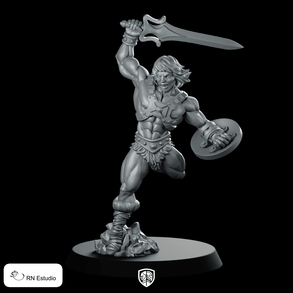 He - dar 80s Hero Miniature Sword Shield Warrior - RN Estudio - We Print Miniatures