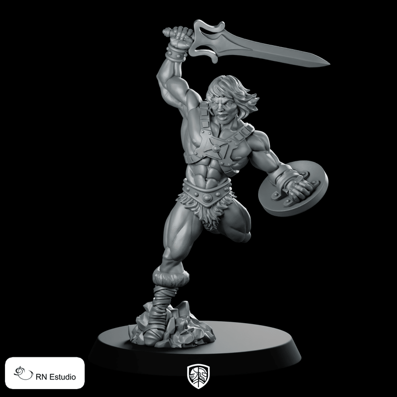 He - dar 80s Hero Miniature Sword Shield Warrior - RN Estudio - We Print Miniatures