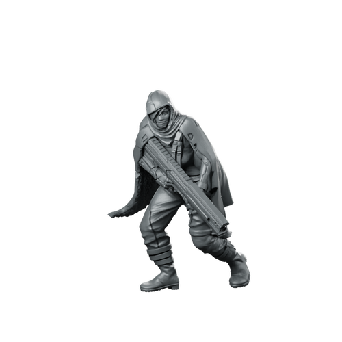 Hellen 02 Nomads Cyberpunk Miniature Cloaked Gunner Miniature 360 Spin 01