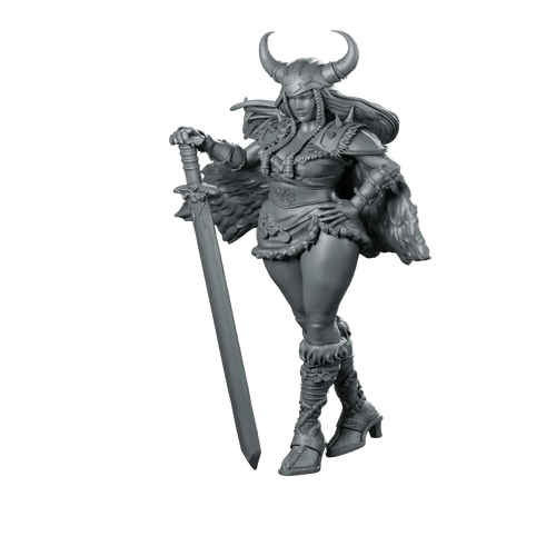 Herja Miniature Horned Warrior Queen Sword Heroine - Haito - We Print Miniatures