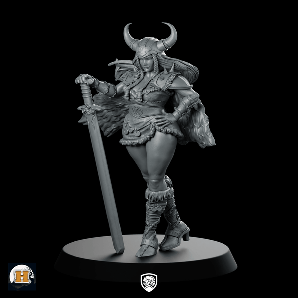 Herja Miniature Horned Warrior Queen Sword Heroine - Haito - We Print Miniatures