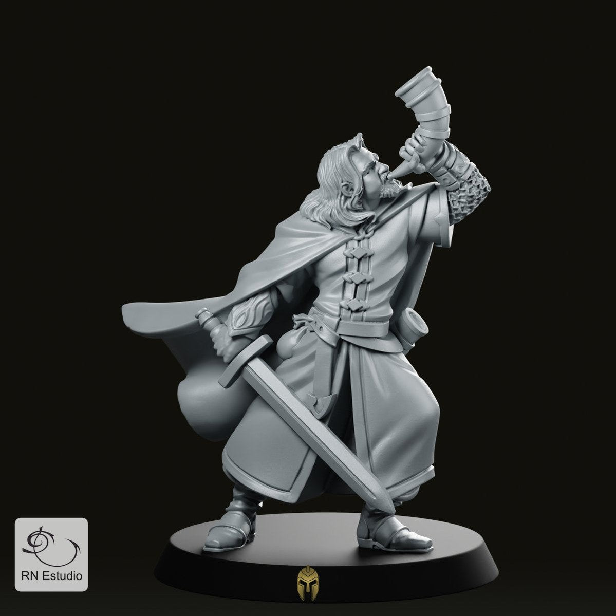 Hero Bogamir Horn & Sword Miniature - RN Estudio - We Print Miniatures