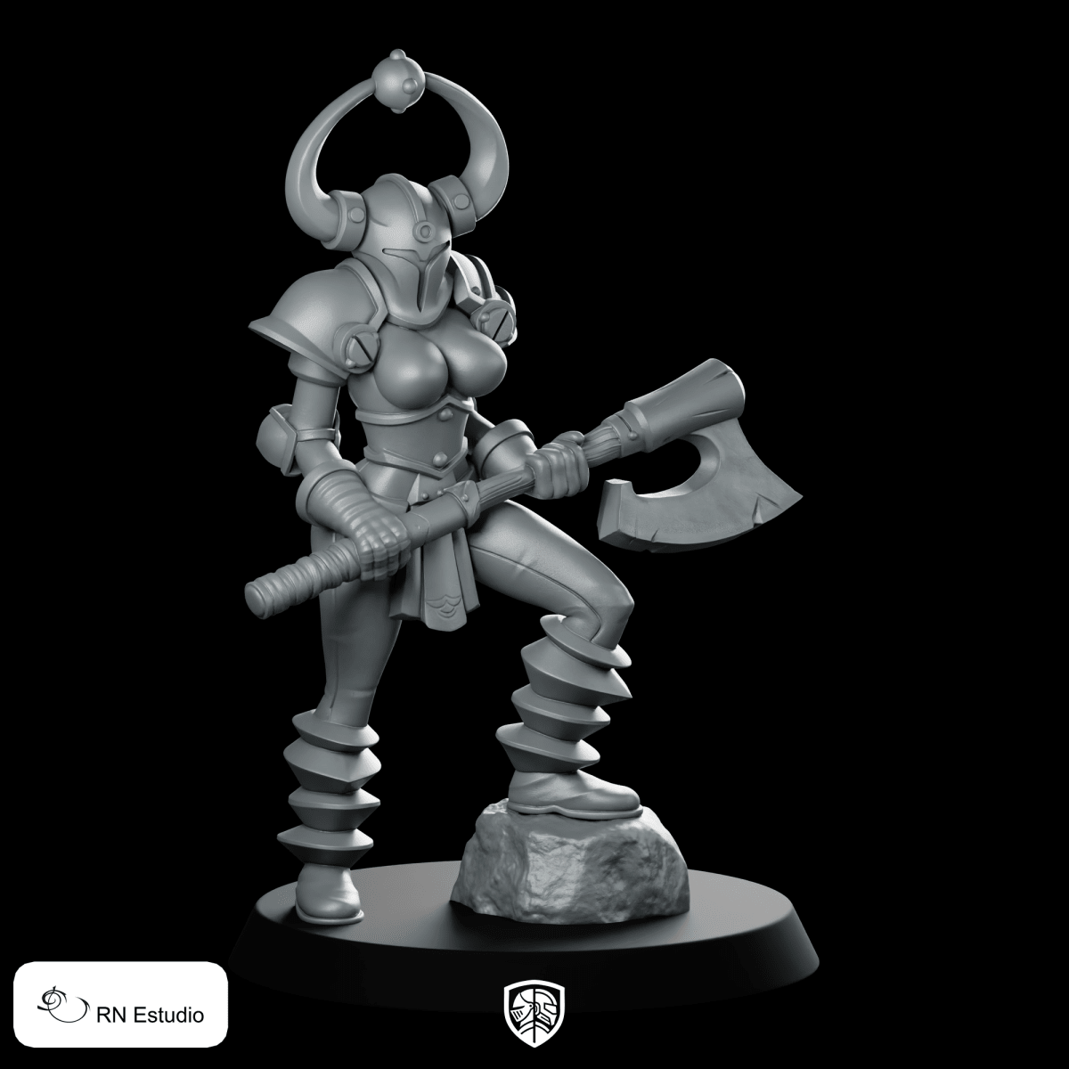 HeroQuest Chaos Helmet Female 2 Miniature Viking Axe - RN Estudio - We Print Miniatures