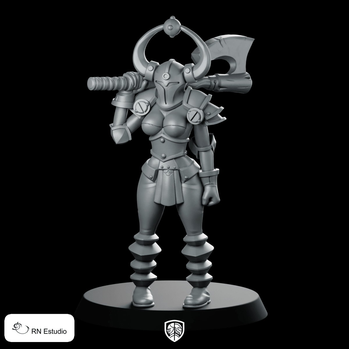 HeroQuest Female Chaos 3 Helmet Miniature Horned Axe - RN Estudio - We Print Miniatures