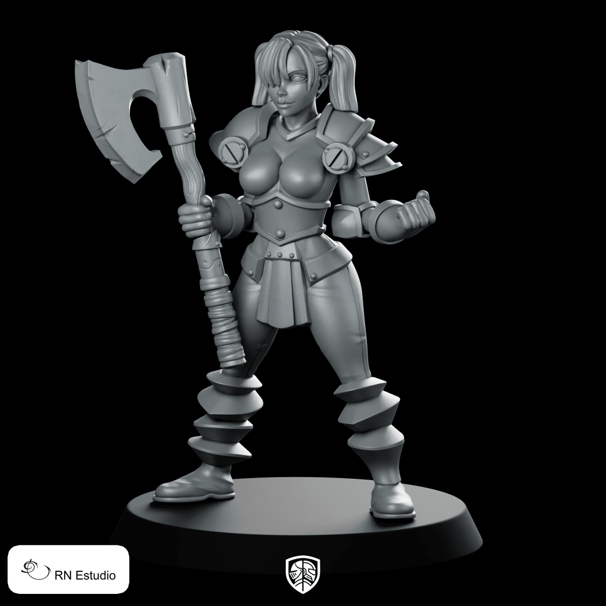 HeroQuest Female Chaos 4 Helmet Miniature Axe Warrior - RN Estudio - We Print Miniatures