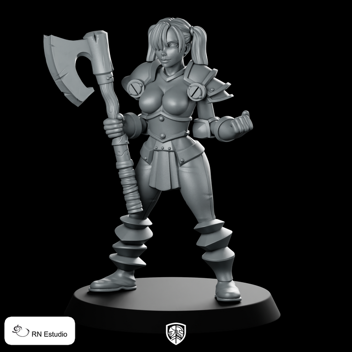 HeroQuest Vrouwelijke Chaos 4 Helm Miniatuur Bijl Krijger