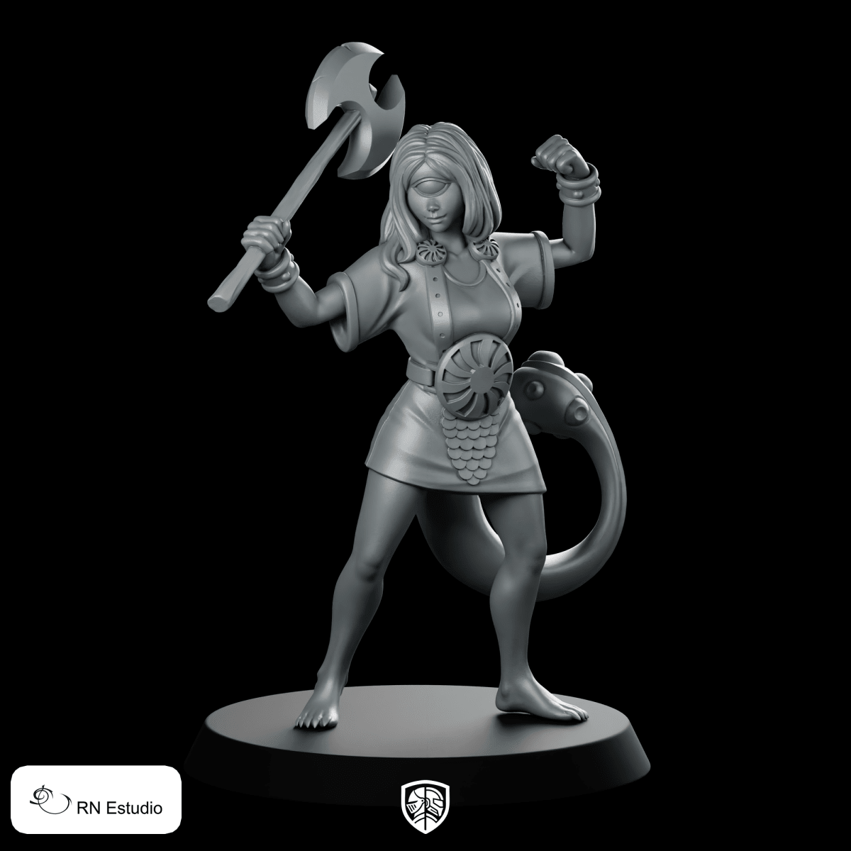 HeroQuest Female Fimir 1 Miniature Axe Tail Warrior - RN Estudio - We Print Miniatures
