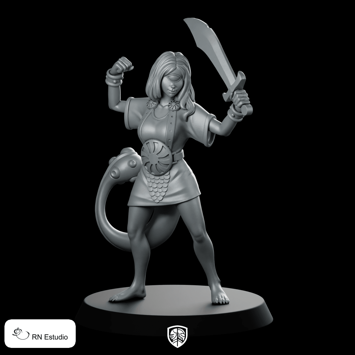 HeroQuest Female Fimir 2 Miniature Sword Warrior Tail - RN Estudio - We Print Miniatures