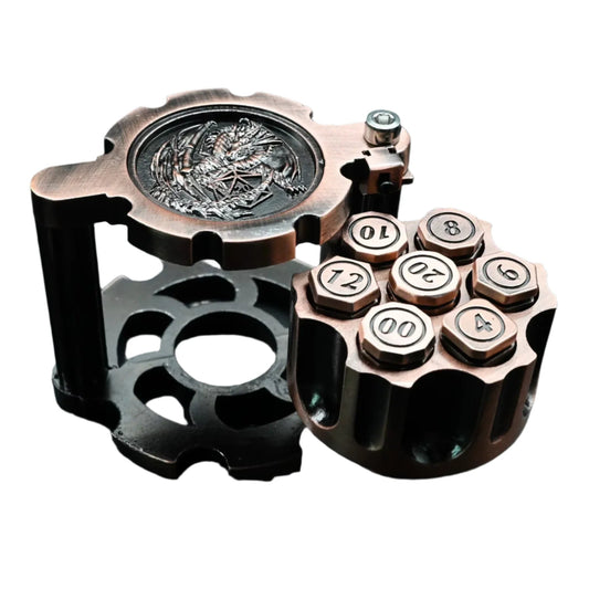 Hexchamber | Ancient Copper | Bullet Dice Set with Spinning Revolver Case - Tabletop Dominion - We Print Miniatures