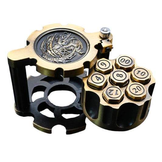 Hexchamber | Ancient Gold | Bullet Dice Set with Spinning Revolver Case - Tabletop Dominion - We Print Miniatures