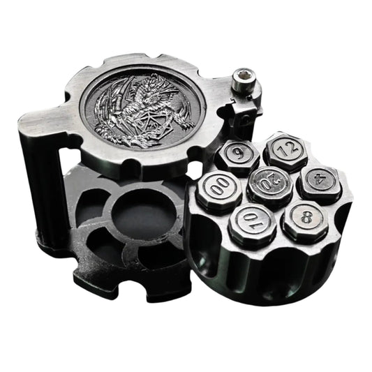 Hexchamber | Ancient Silver | Bullet Dice Set with Spinning Revolver Case - Tabletop Dominion - We Print Miniatures
