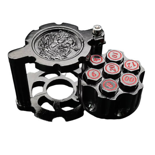 Hexchamber | Black Red | Bullet Dice Set with Spinning Revolver Case - Tabletop Dominion - We Print Miniatures