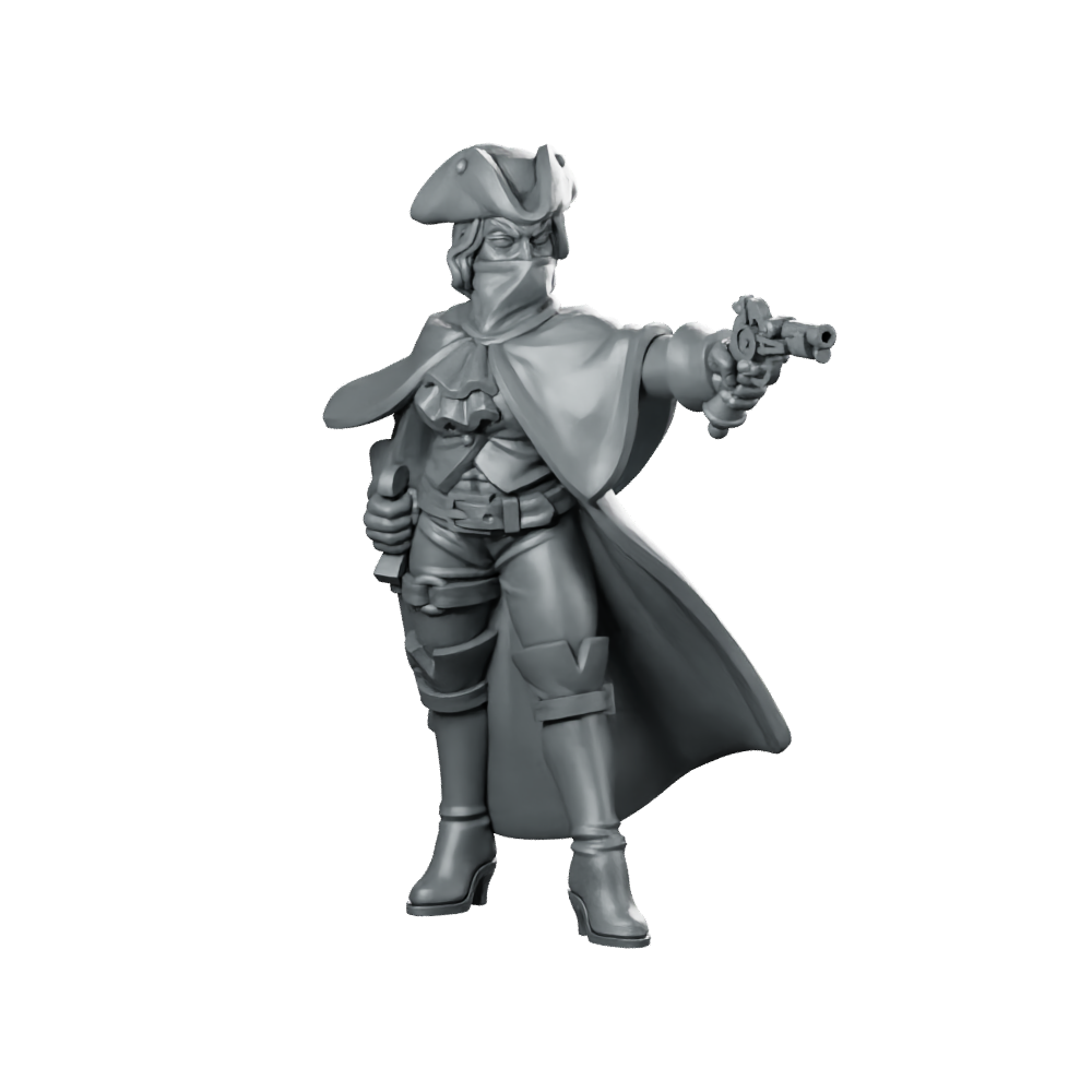 Highway Woman Fantasy Miniature Masked Pistol Outlaw Rogue Miniature 360 Spin 01