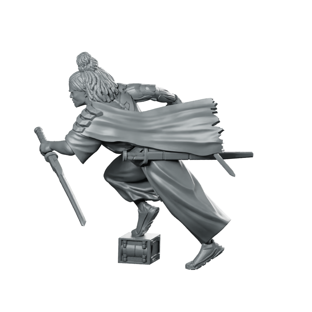 Hiro 02 Cyberpunk Miniature Dynamic Katana Warrior Miniature 360 Spin 01