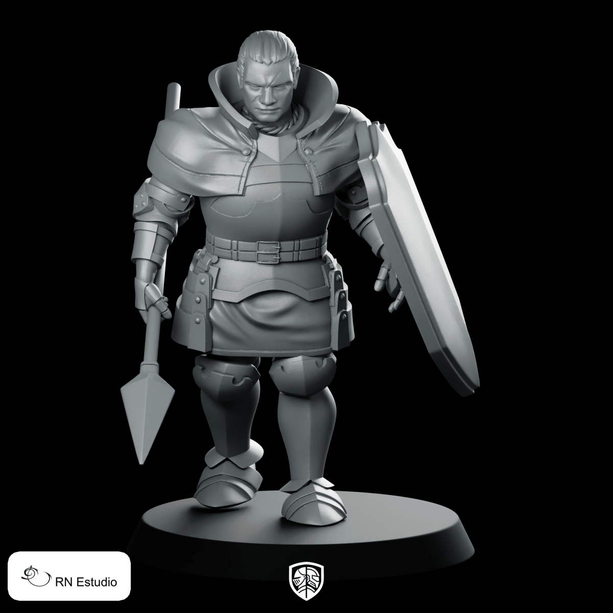 Hodrick Miniature Armoured Shield Spear Knight Hero - RN Estudio - We Print Miniatures