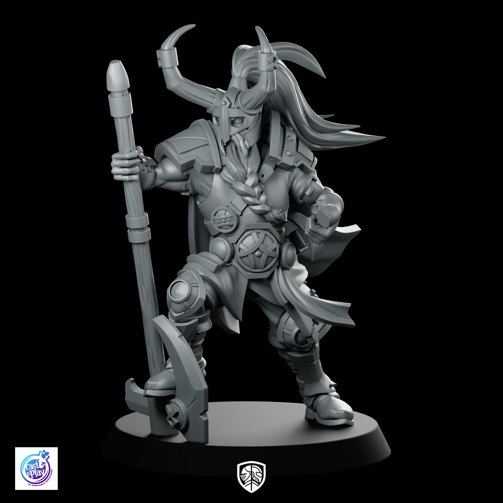 Holding Axe Miniature Armored Barbarian Warrior Horned