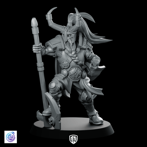 Holding Axe Miniature Armored Barbarian Warrior Horned - CastNPlay - We Print Miniatures